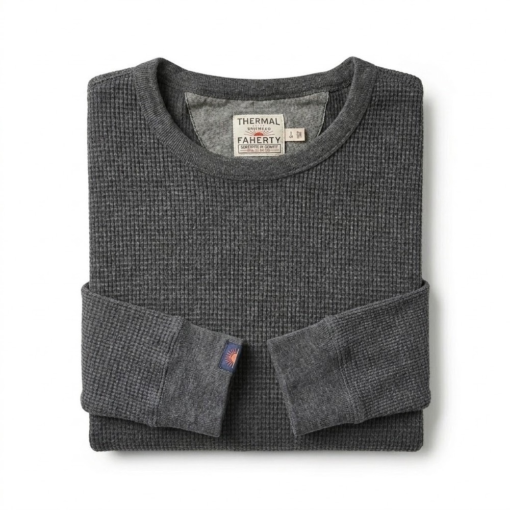 Faherty Thermal Waffle Knit Long Sleeve Shirt Men S Charcoal Old Money Coastal